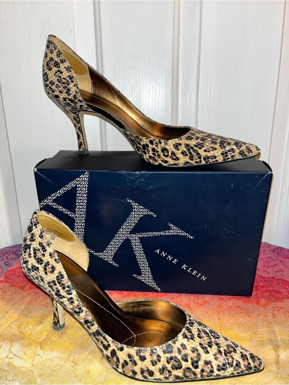 Anne Klein Christa Leopard-Print Pointed Toe Pumps - Beige/Black